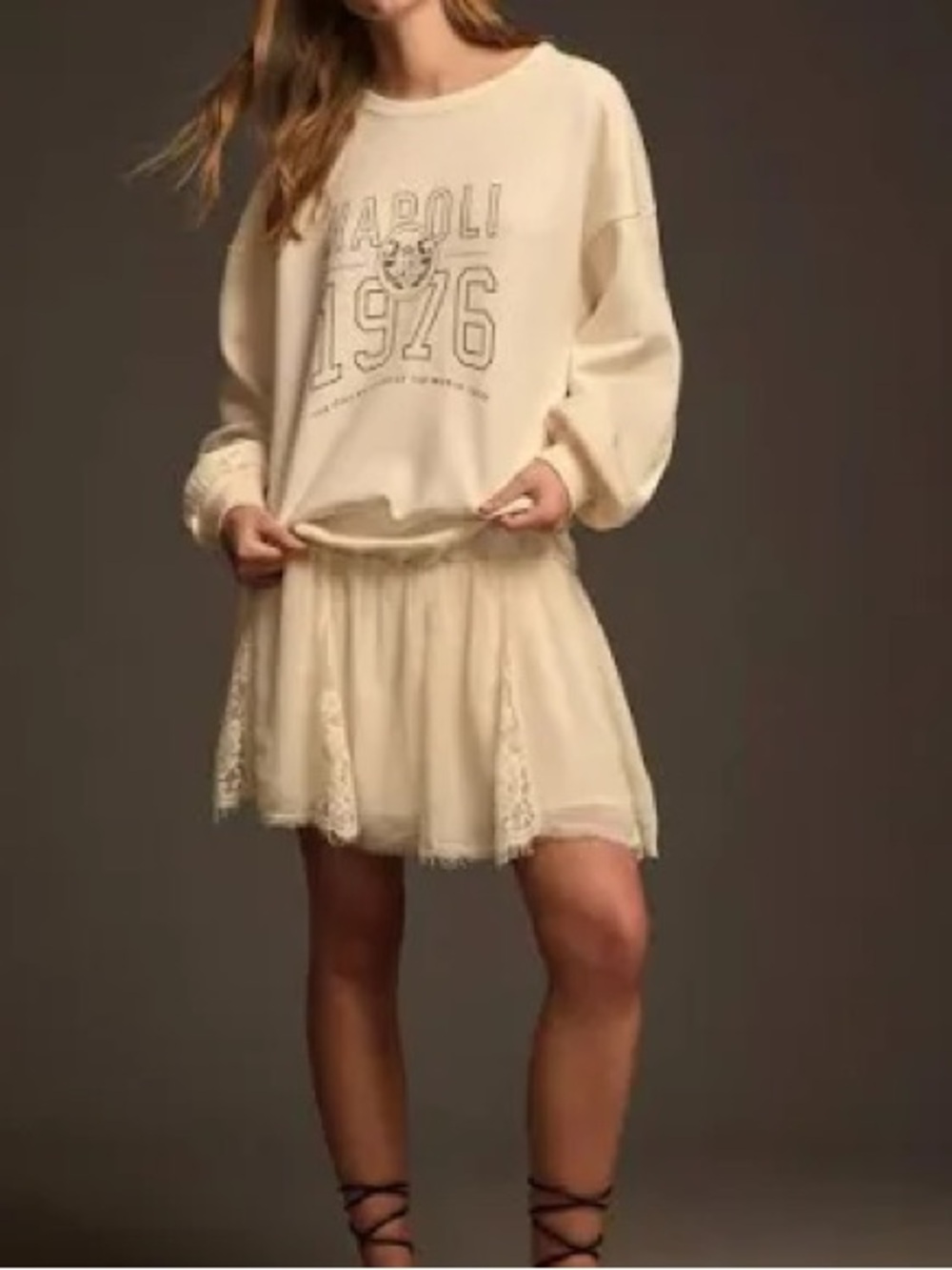 Pilcro Sweatshirt Twofer Dress Womens M Cream NWT Napoli 1976 Lace Hem